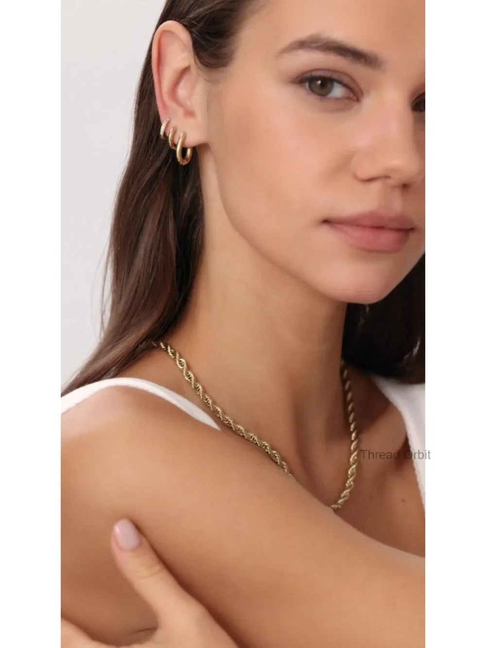 Waterproof Huggie Hoop Earrings Set Stainless Steel Cubic Zirconia 3 Pairs